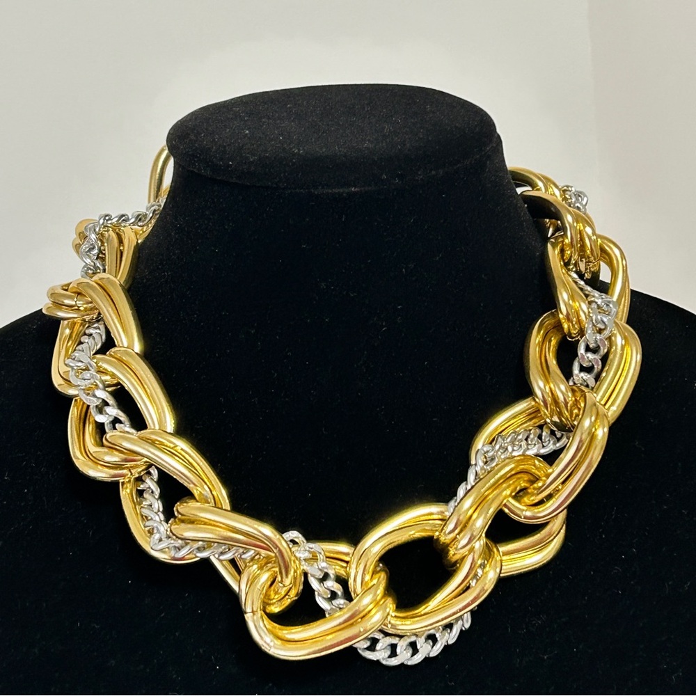 Chunky Bold Gold & Silver Tone Link Necklace 18”